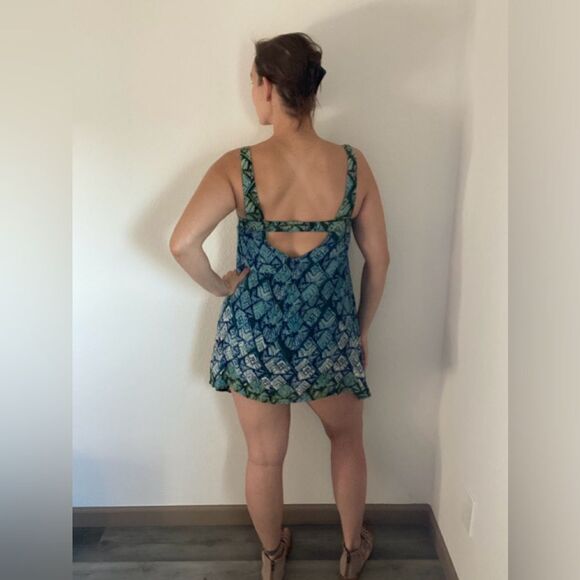 Free People Mini Dress Oversized Trapeze Blue Green Triangle Print - Picture 7 of 12